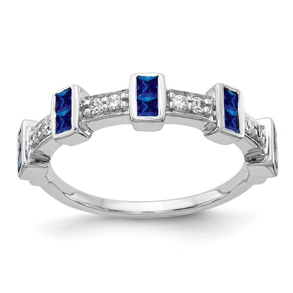 14k White Gold Fancy Diamond and Sapphire September Birthstone Ring, 7